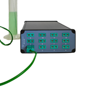 Front view of the DB110-12E 12 channel thermocouple data acquisition device with Ethernet and modbus TCP/IP